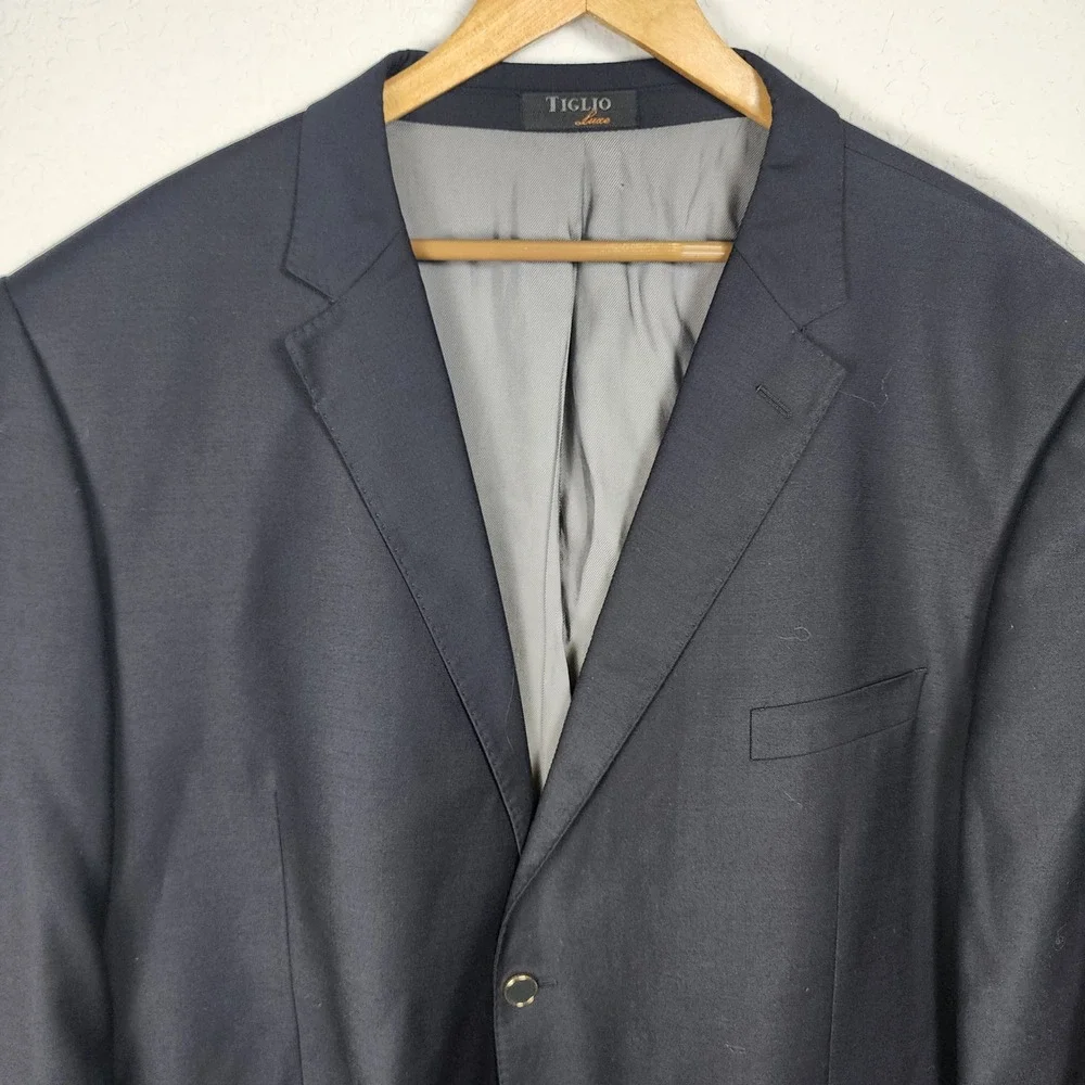 Tiglio Luxe Super 150s Wool Blazer Mens US 48L EU 56L Navy Blue Sport Coat Event